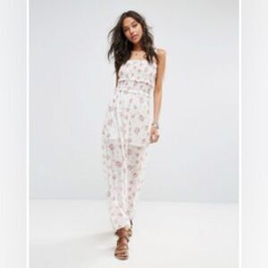 Boohoo White and Pink Floral Maxi Dress